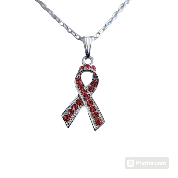 Pink Ribbon Crystal Pendant Necklace - Picture 1 of 2